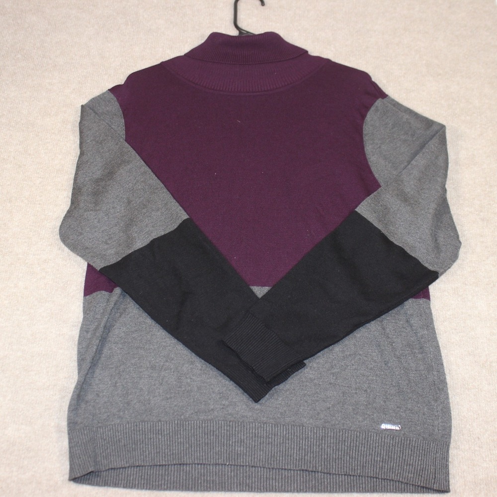 Calvin Klein Womens XL Colorblock Turtleneck Sweater Purple Grey Black Knit